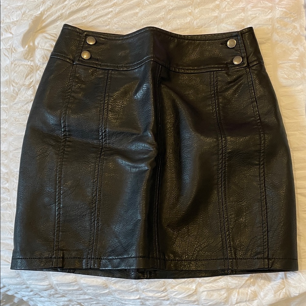 Free People Black Faux Leather Mini Skirt